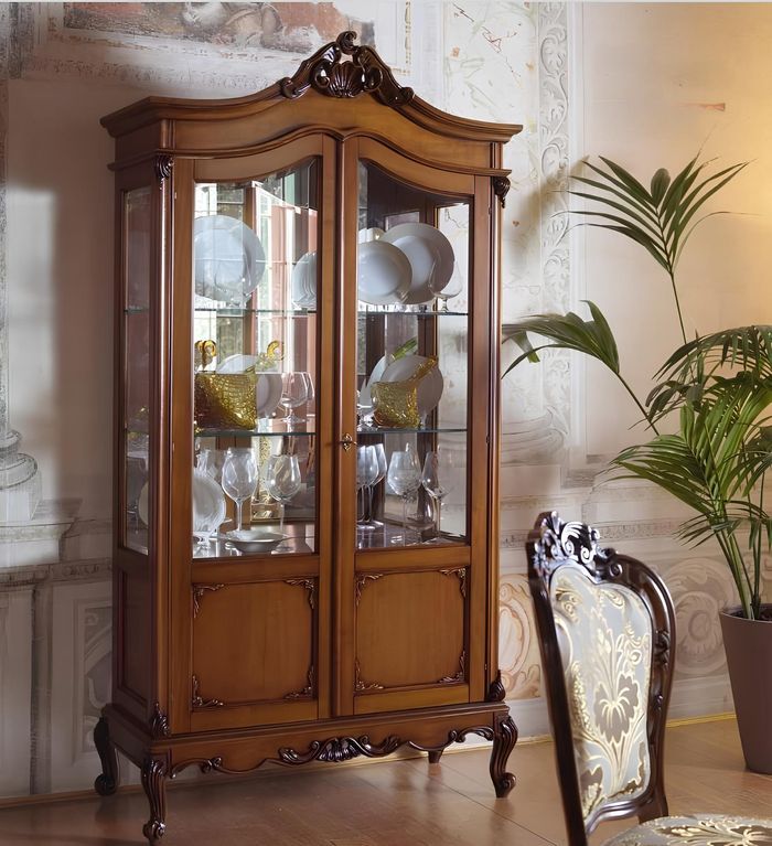 Edle Vitrine Antik Stil Barock Rokoko Klassisch Wohnzimmer Glas Schrank Italy