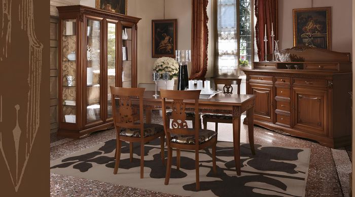 Esszimmer Komplett Garnitur Tisch Anrichte 4x Stuhl Set Vitrine Barock 8tlg. neu