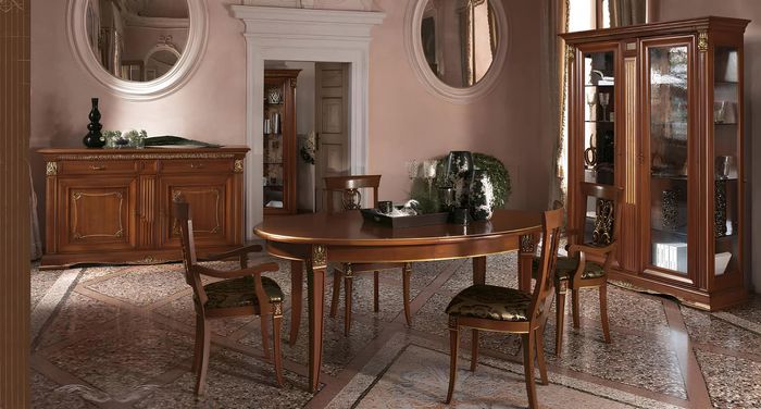 Esszimmer Garnitur Set Barock Rokoko Tisch 4x Stühle Vitrine Kommode 7tlg. neu