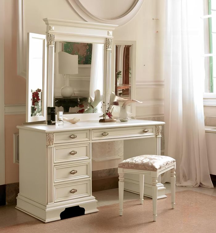 Schminktisch Spiegel Hocker Komplett Set Kommode Schlafzimmer Neu 3tlg. Konsole