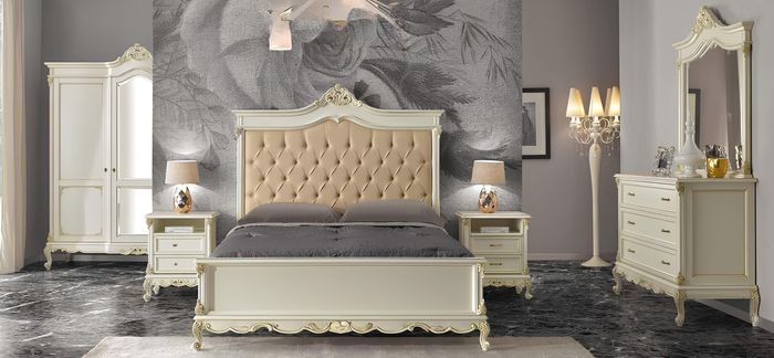 Italienische Barock Stil Möbel Schlafzimmer 5tlg. Set Bett Anrichte Nachttische