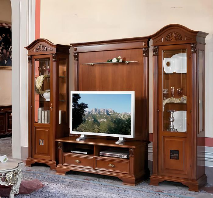 Klassische Wohn Wand Wohnzimmer Vitrine Sideboard RTV Regal Wände Schrank 4tlg.