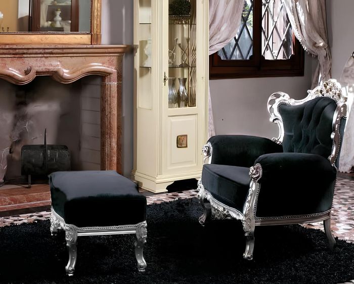 Sessel + Hocker Polster Sessel Design Luxus Klassische Barock Rokoko Garnitur