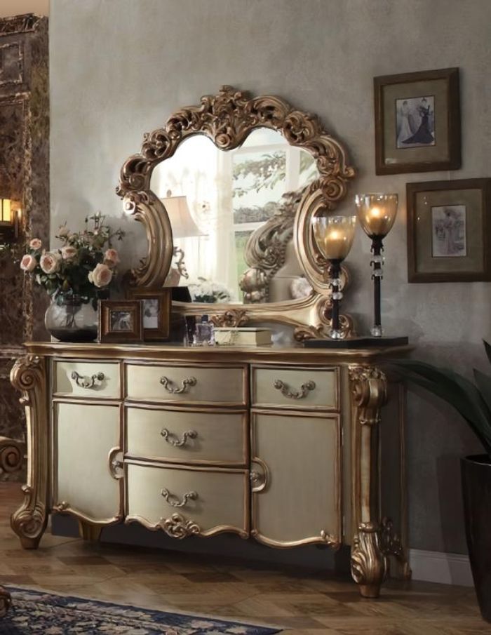 Schminktisch mit Spiegel Gold Design Luxus Möbel Antik Barockstil