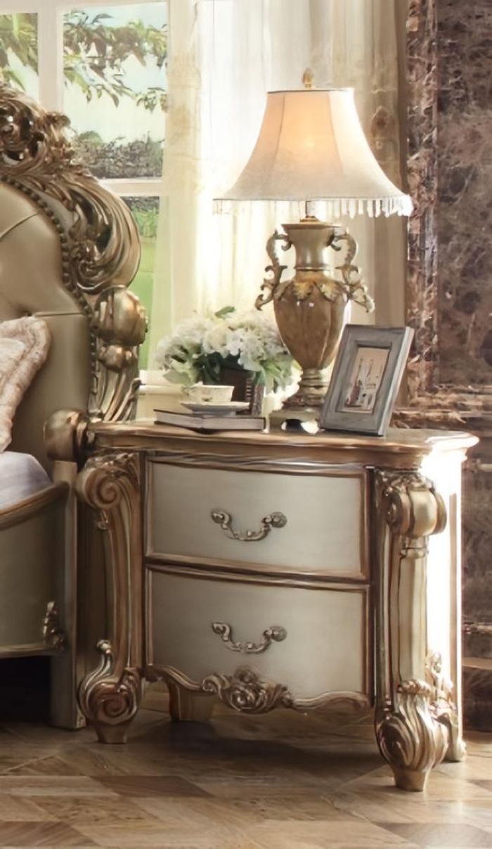 Luxus Nachttisch Beistellkommode mit 2 Schubladen Nachtschrank Beige Gold