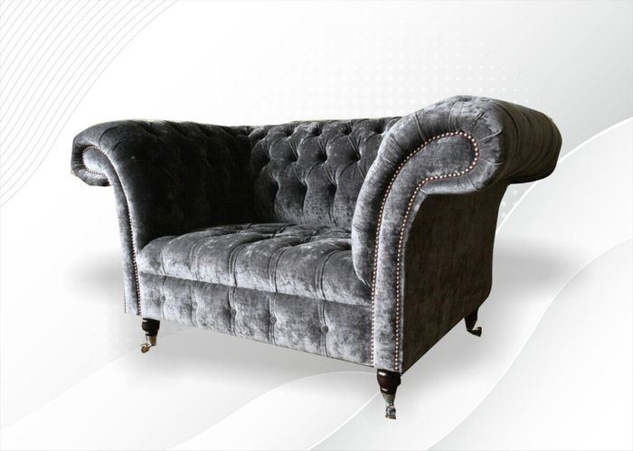 Chesterfield Sessel Sofa Couch Stuhl Lounge Relax Designer Wohnzimmer Samt Grau