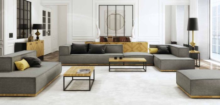 Ecksofa L-form Luxus Garnitur Sofa Stoff Sofas Polster Sitz Eck Modern Grau