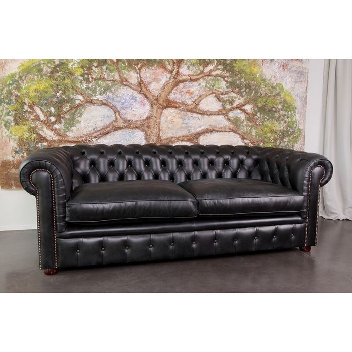 Chesterfield Couch Polster Sofas Klassische Leder Textil Sofa 3 Sitzer Neu - 290