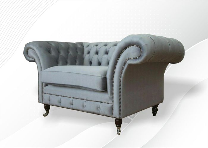 Grauer Sessel Chesterfield Textil Wohnzimmer Einsitzer Sofa Couch Polster Neu