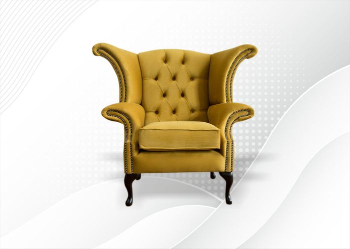 Chesterfield Sessel Textil Gelber Stoff Ohrensessel Möbel Wohnzimmer Neu Luxus