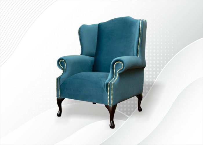 Chesterfield Sessel Hellblau Textil Stoff Ohrensessel Möbel Wohnzimmer Modern
