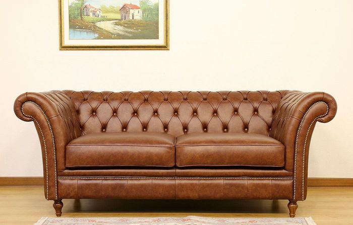 Design Club Lounge Chesterfield Sofagarnitur 2-Sitzer Leder Couch Polster Sofa
