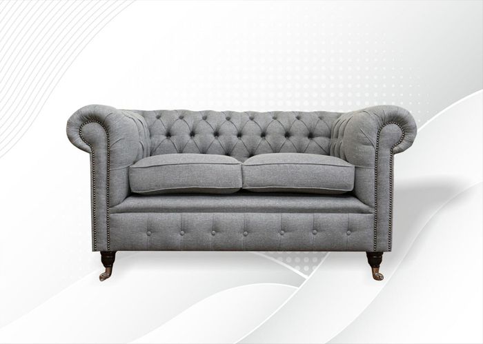 Chesterfield 2 Sitzer Hellgrau Stoff Wohnzimmer Design Polster Sofa Sofas Textil