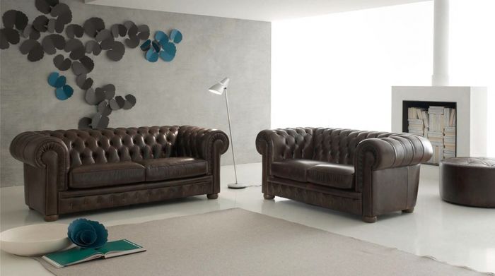 Sofagarnitur Chesterfield 3+2 Sitzer Sofa Couch Polster Leder Schaffhausen Neu