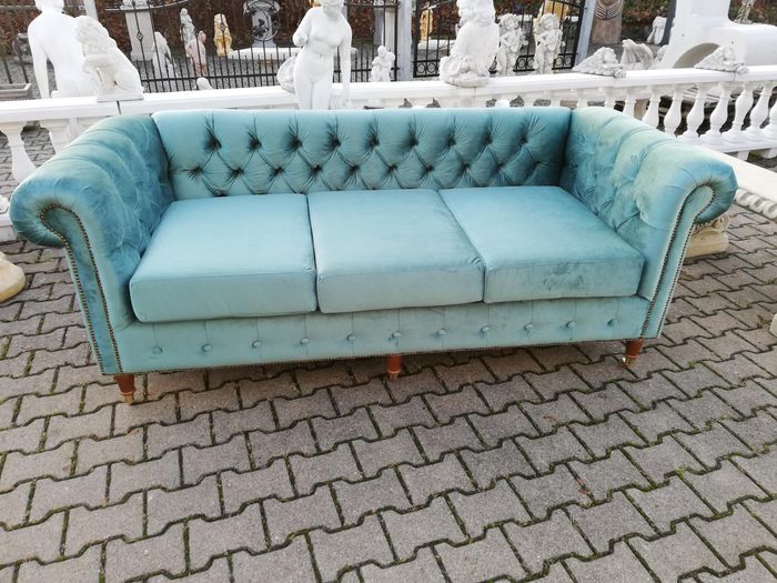 Design Chesterfield Sofagarnitur 3-Sitzer Stoff Couch Blau Polster Sofas Neu