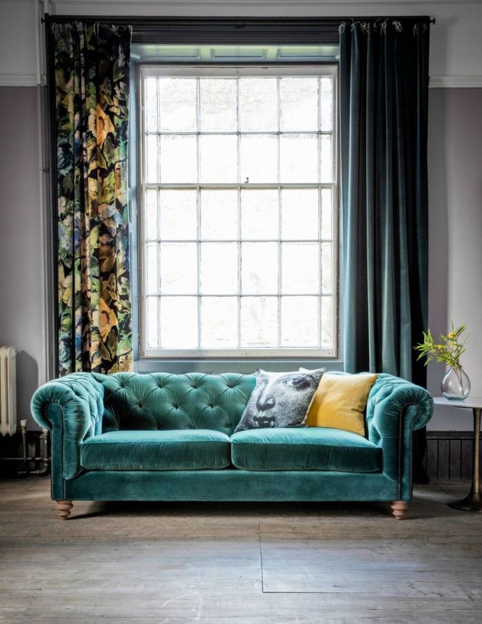Design Chesterfield Sofagarnitur 3- Sitzer Turkis Stoff Couch Polster Sofas Neu
