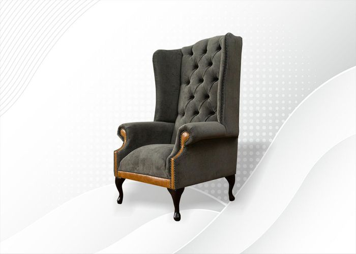 Chesterfield Sessel Grau Neu Wohnzimmer Modern Textil Stoff Ohrensessel Möbel