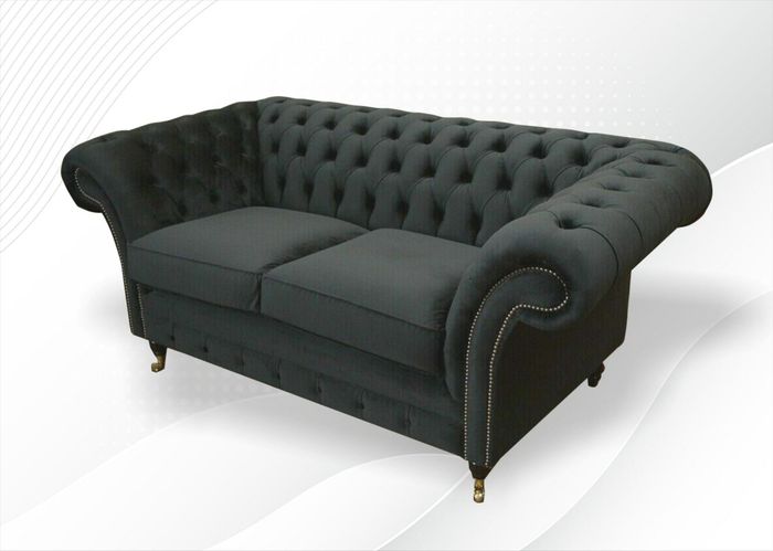 Sofa Stoff Schwarz Luxus Möbel 2Sitzer Chesterfield Modern Design Couchen Neu