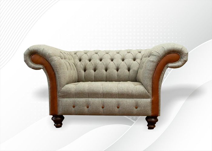 Chesterfield Sessel Textil Sofa Stoff Couch Polster Sofas Couchen 150cm Beige