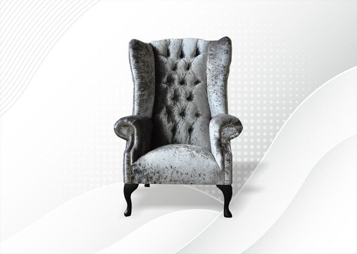 Chesterfield Sessel Silber Textil Stoff Kreative Möbel Neu Ohrensessel Sofa Neu