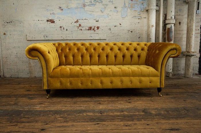 XXL Sofa 3 Sitzer Couch Chesterfield Polster Sitz Garnitur Leder Textil Gelb Neu