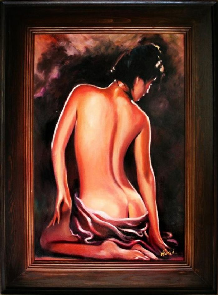 AKT IN ÖL EROTIK ÖLBILD ÖLGEMÄLDE GEMÄLDE MIT RAHMEN 76X96CM – G10031