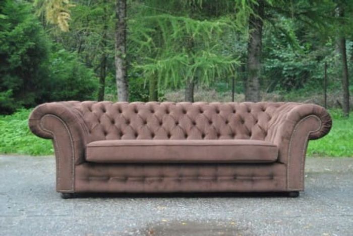 Dreisitzer Couch Polster Sitz Sofas Textil Sofa 3 Sitzer Braun Chesterfield Neu