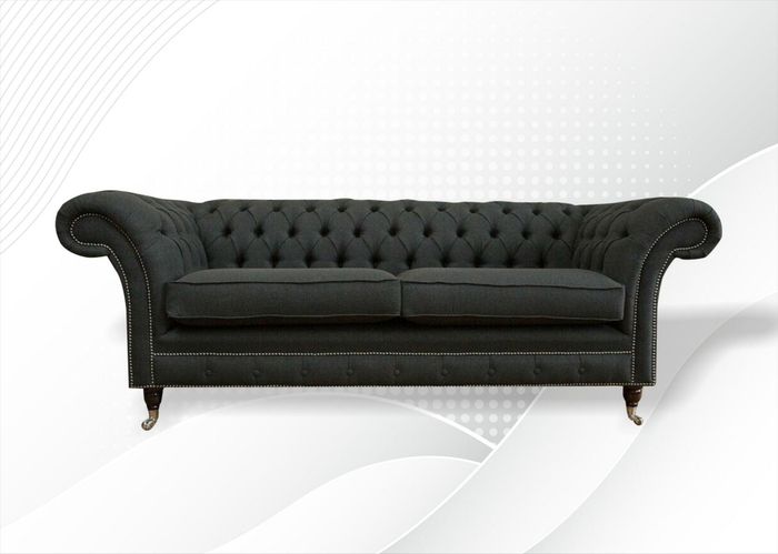 Chesterfield 3 Sitz Textil Stoff Dreisitzer Grau Wohnzimmer Design Sofa Couchen