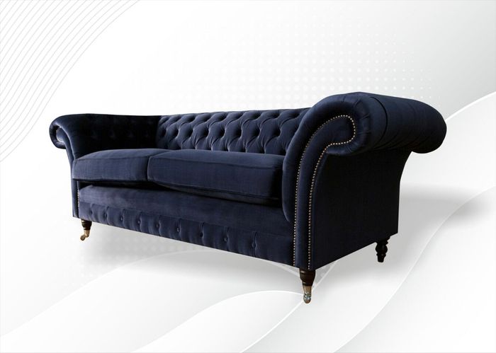 Chesterfield 3 Sitzer Textil Blau Design Couchen Polster Sofas Couch Sitzpolster