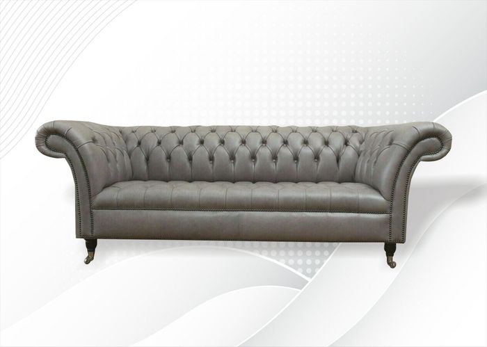 Chesterfield 3 Sitzer Leder Graue Wohnzimmer Modern Design Sofa big xxl Möbel