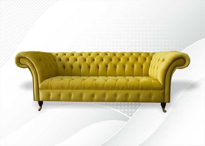 Chesterfield 3 Sitzer Sofa Gelb Dreisitzer Textil Wohnzimmer Stoff Luxus Modern