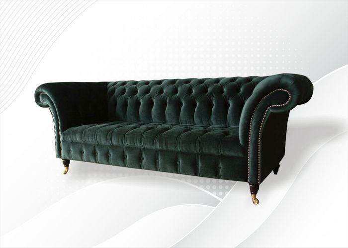 Chesterfield 3 Sitzer Wohnzimmer Schwarz Couchen Polster Sofa Sofas Textil Neu