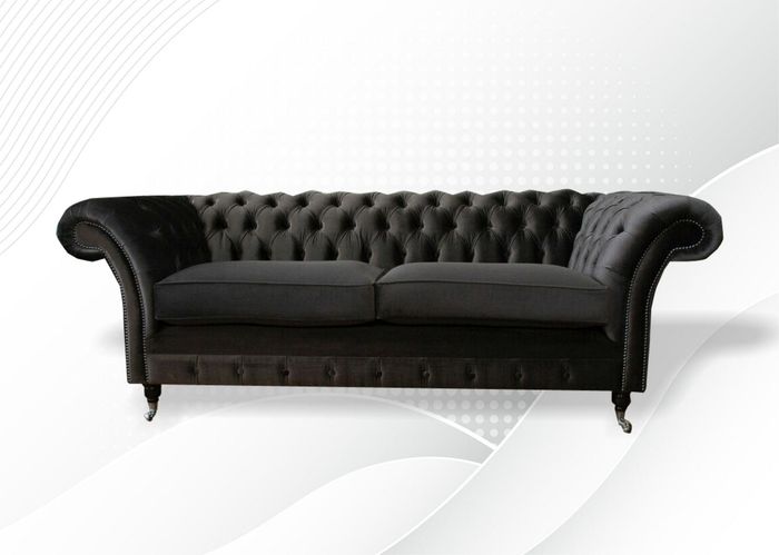 Schwarze Chesterfield Dreisitzer Sofa Couch Polster Wohnzimmer Möbel Stoff Neu
