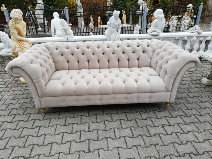 Designer Chesterfield Sofagarnitur Textil Beige 3 Couch Polster Textil Sofa Neu