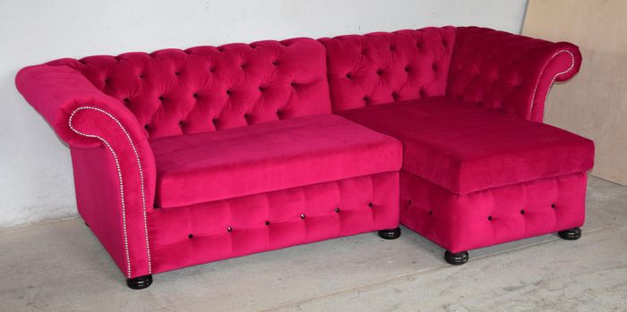 Design Chesterfield Ecksofa Eckcouch Couch Rosa Textil Sofa Couchen Sofas Stoff