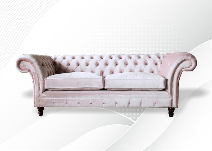 Chesterfield 3 Sitzer Rosa Stoff Wohnzimmer Design Couchen Polster Sofa Sofas