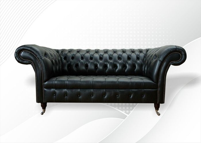 Wohnzimmer Möbel Stoff Textil Zweisitzer Sofa Couch Polster Schwarz Chesterfield