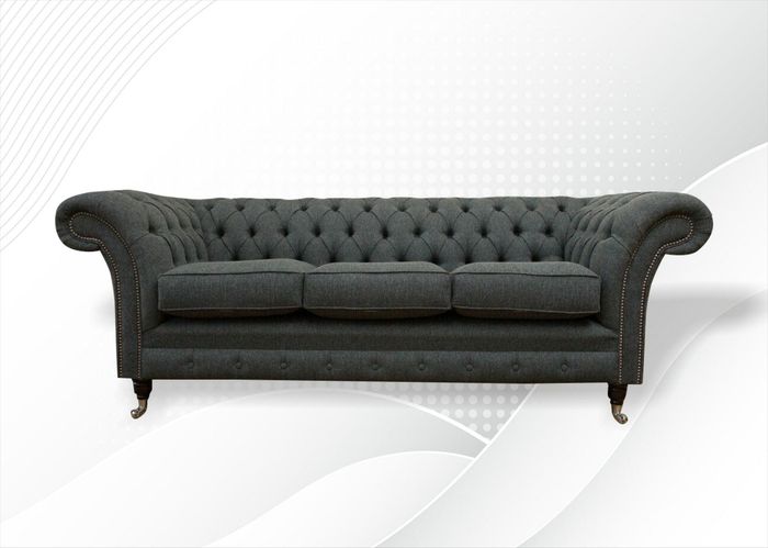 Chesterfield Dreisitzer Sofa Grau Moderne Couchen Sofas Design Couch Möbel Neu