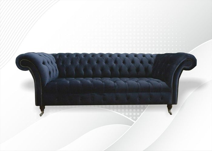 Schwarze Couch Chesterfield Samt Bezug Stoff Sofa Couchen Sitz Polster Möbel