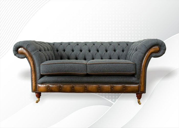Chesterfield 2 Sitzer Graue couchen Wohnzimmer Modern Design Sofa Sofas Stoff