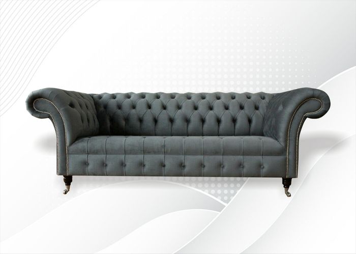 Chesterfield Graue Textil Couchen Sofa Couch Polster Dreisitzer Dreisitzer Sofas