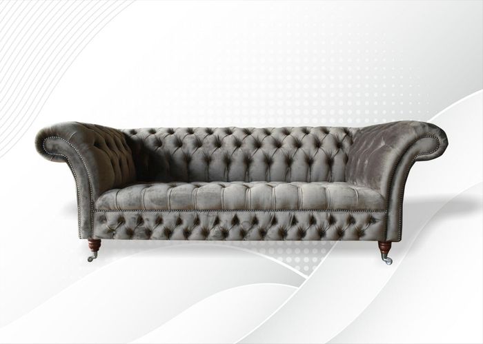 Chesterfield 3 Sitzer Textil Sofa Grau Modern Design Couchen Sofas xxl big Möbel
