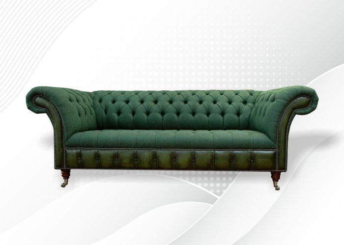 Wohnzimmer Möbel Stoff Textil Dreisitzer Sofa Couch Polster Grüne Chesterfield