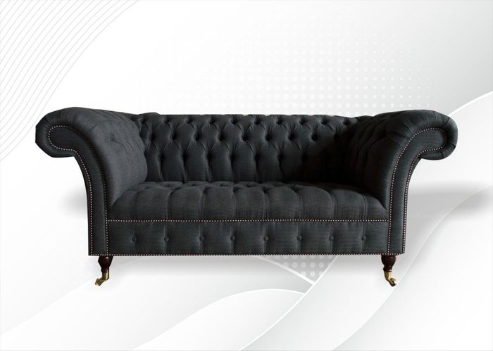 Chesterfield 2 Sitzer Schwarz Textil Stoff Möbel Wohnzimmer Couchen Sofas Sofa