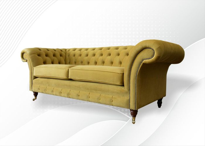 Chesterfield 3 Sitzer Gelbe Sofa Stoff Wohnzimmer Couchen Polster Sofas Textil