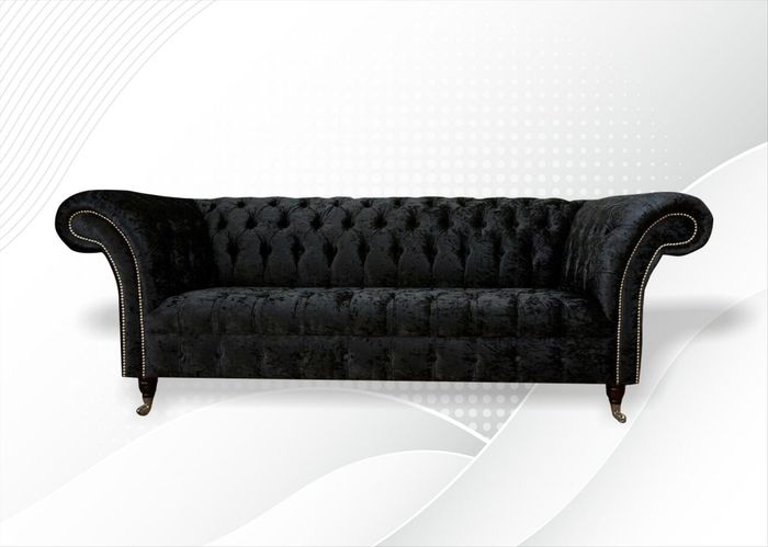 Chesterfield 3 Sitzer Schwarz Stoff Wohnzimmer Design Couchen Sofa Sofas Textil
