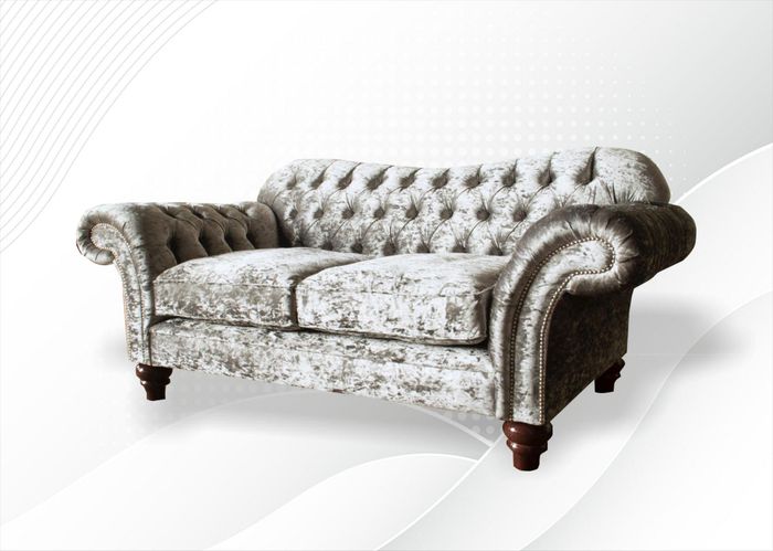 Chesterfield 2 Sitzer Silberne Wohnzimmer Couch Sofas Design Couchen Sofa Stoff
