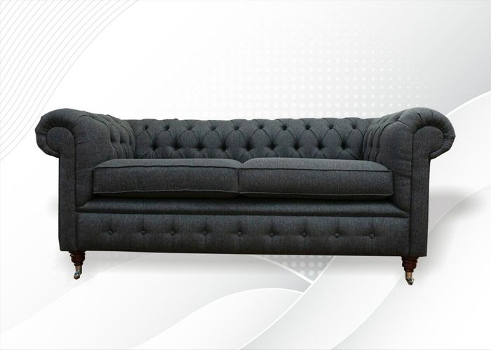Chesterfield Grau Stoff Wohnzimmer Design Couchen Polster Sofa Neu Textil Sofas
