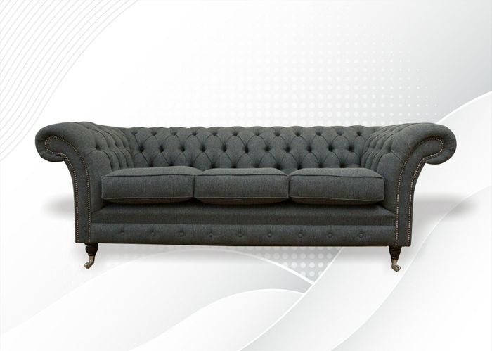Chesterfield 3 Sitzer Design Couchen Polster Sofas Grau Textil Klassische Möbel