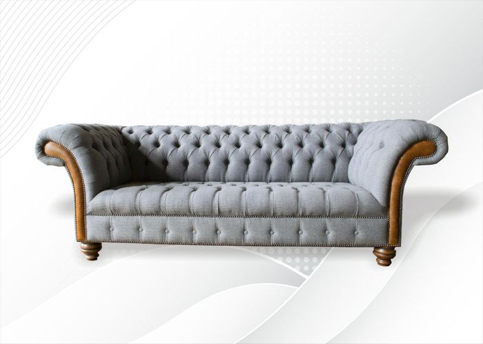 Chesterfield 3 Sitzer Wohnzimmer Modern Design Couchen Sofa Graue Möbel Stoff